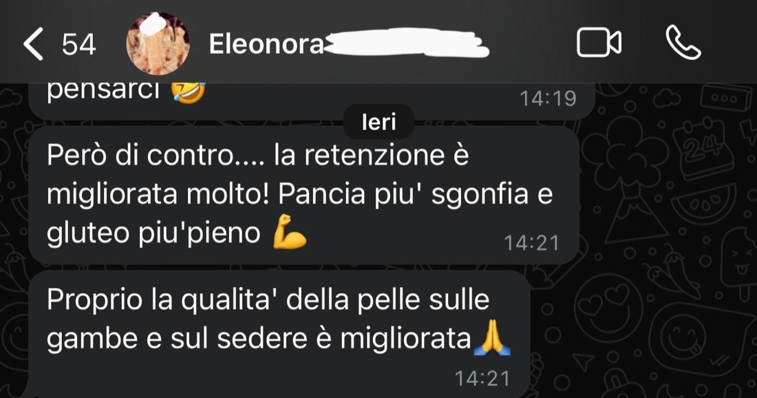 Eleonora: la ritenzione è migliorata molto, pancia più sgonfia
